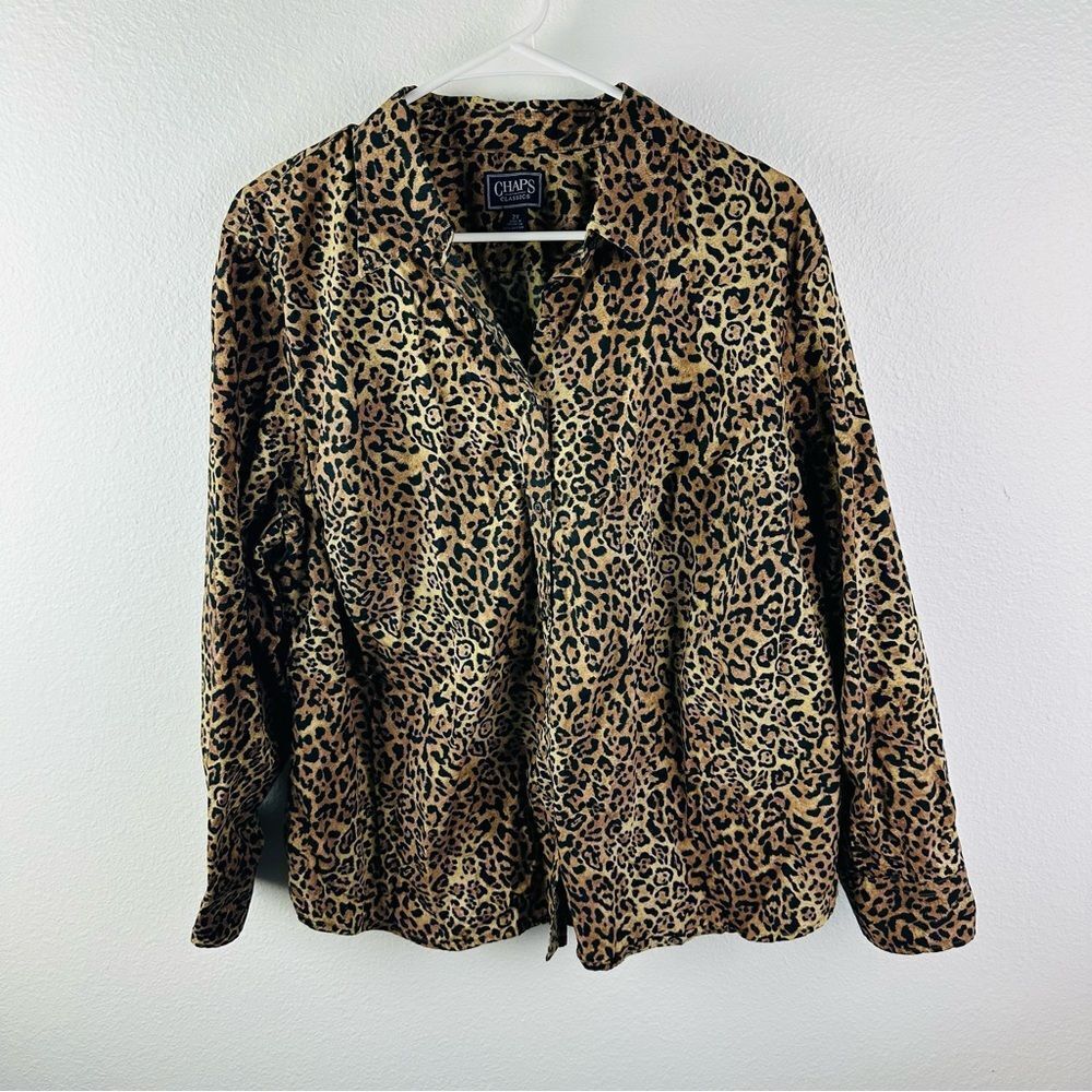 Chaps Leopard Print Long Sleeve Blouse Size 2X